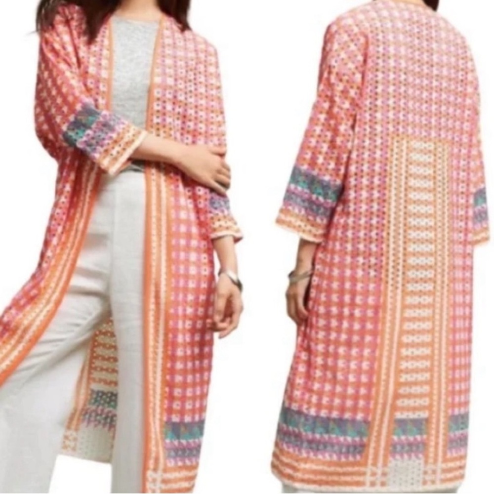 Pink and  Coral Eyelet Topper Kimono